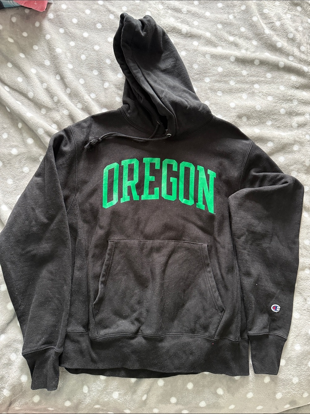 Champion Black Hoodie with Green OREGON Logo
